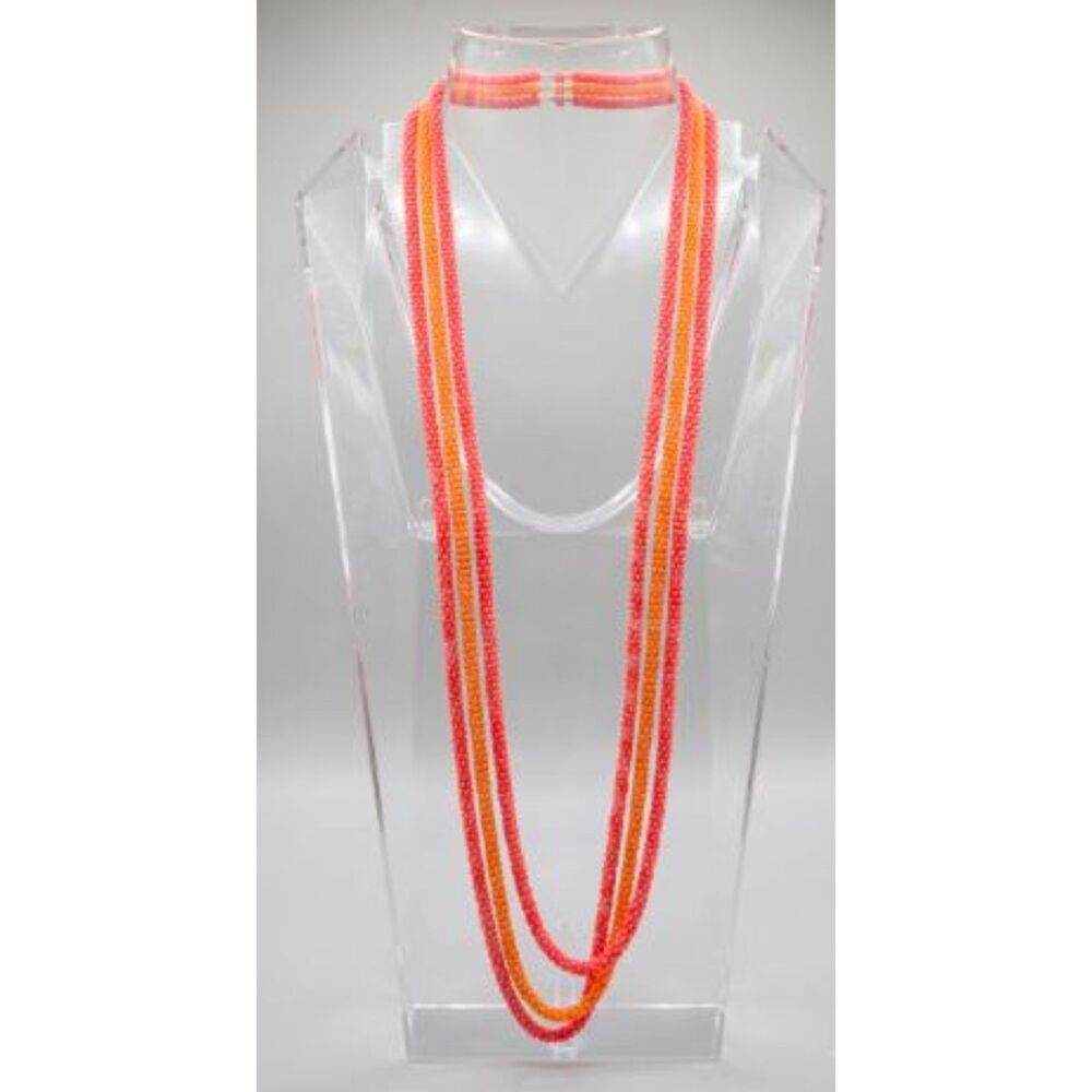 Lee Angel Women's Mesh Dot Enamel 3 layer Omre Long Necklace NWT 250 Orange